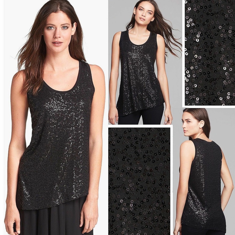 Eileen Fisher Black Sequin Sleeveless Blouse. Size Medium . Beautiful!